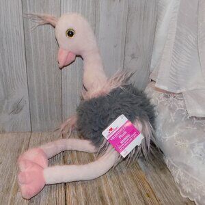 FLAMINGO  PINK GRAY SOFT FUR CUDDLY PLUSH STUFFED ANIMAL *
